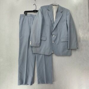 Vtg Haggar Blue Striped Washable 2 Piece Suit Blazer Jacket 42R‎ Pants 38X31